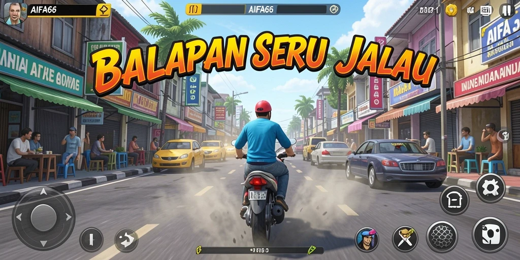 Screenshot AIFA66 menampilkan aksi balapan yang mendebarkan di jalanan.