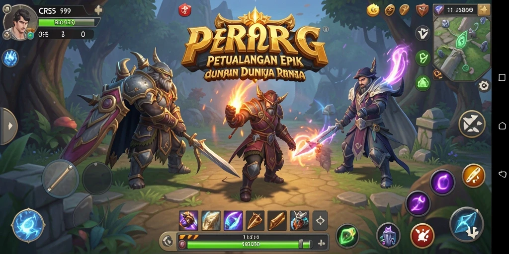 Screenshot utama CRS99 menampilkan aksi pertarungan epik dalam gameplay RPG.