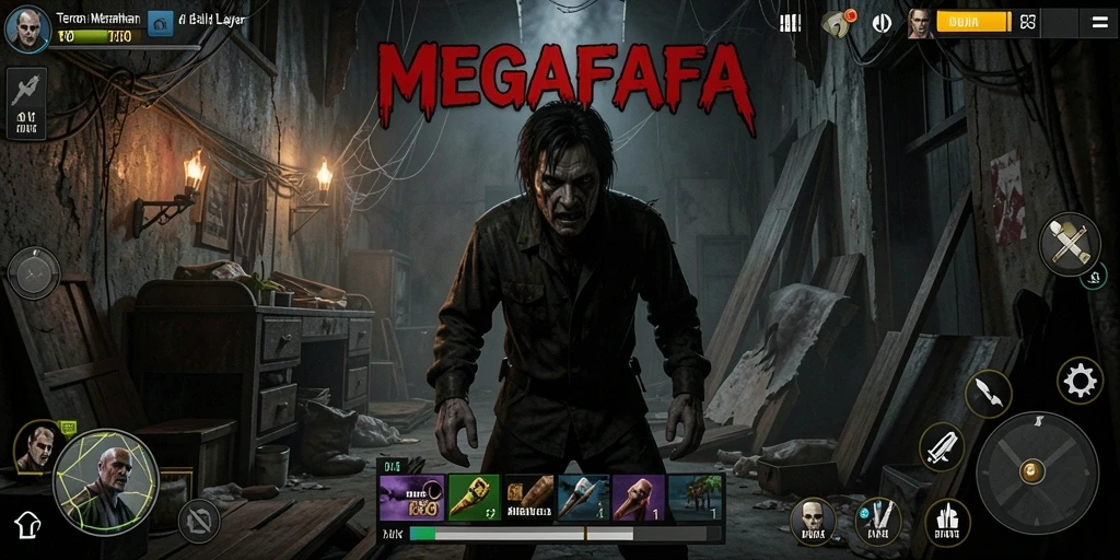 Screenshot dari gameplay MEGAFAFA yang menyeramkan dan menegangkan.