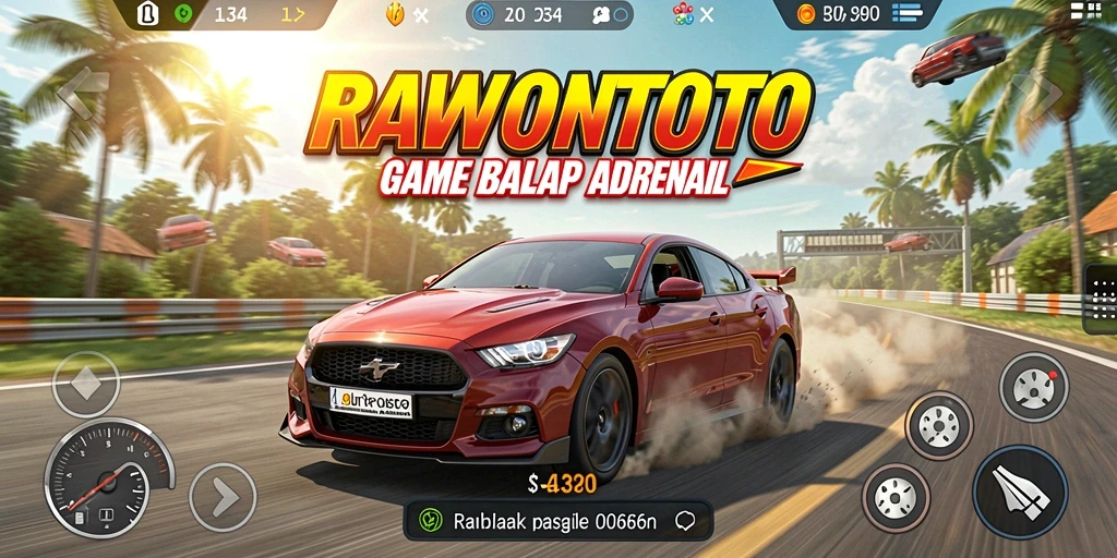 Tampilan gameplay RAWONTOTO dengan aksi balap yang mendebarkan.